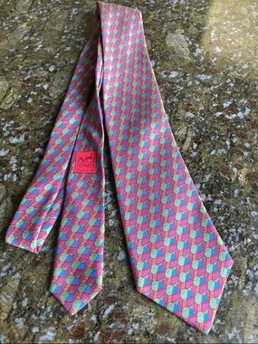 HERMES Burgundy Saddle Patterned Silk Tie